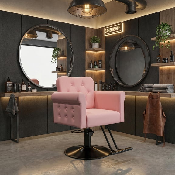 Salon Barber Chair for Hair Stylist, 360° Swivel Hydraulic Heavy Duty Pump Beauty Salon Chair with High Adjustable Equipment for Spa Home Barbershop, Pink