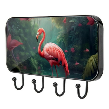 

Summer Pink Flamingo Self Adhesive Towel Coat Wood Iron Hooks for Home Keys Door Outdoor Home Improvement Utility Hook