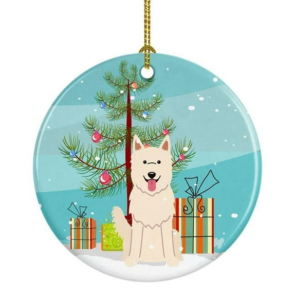 Merry Christmas Tree White German Shepherd Ceramic Ornament