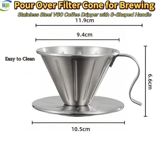 Stainless Steel V60 Coffee Dripper with S-Shaped Handle, Pour Over Filter Cone for Brewing,Easy to Clean