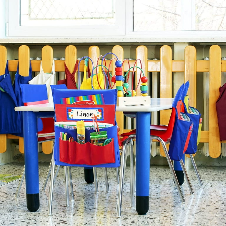 NAMZI Chair Back Pocket School Seat Chair Storage Pocket Organizer with Label Slot Multiple Pockets for School Home Classroom Preschool Daycare