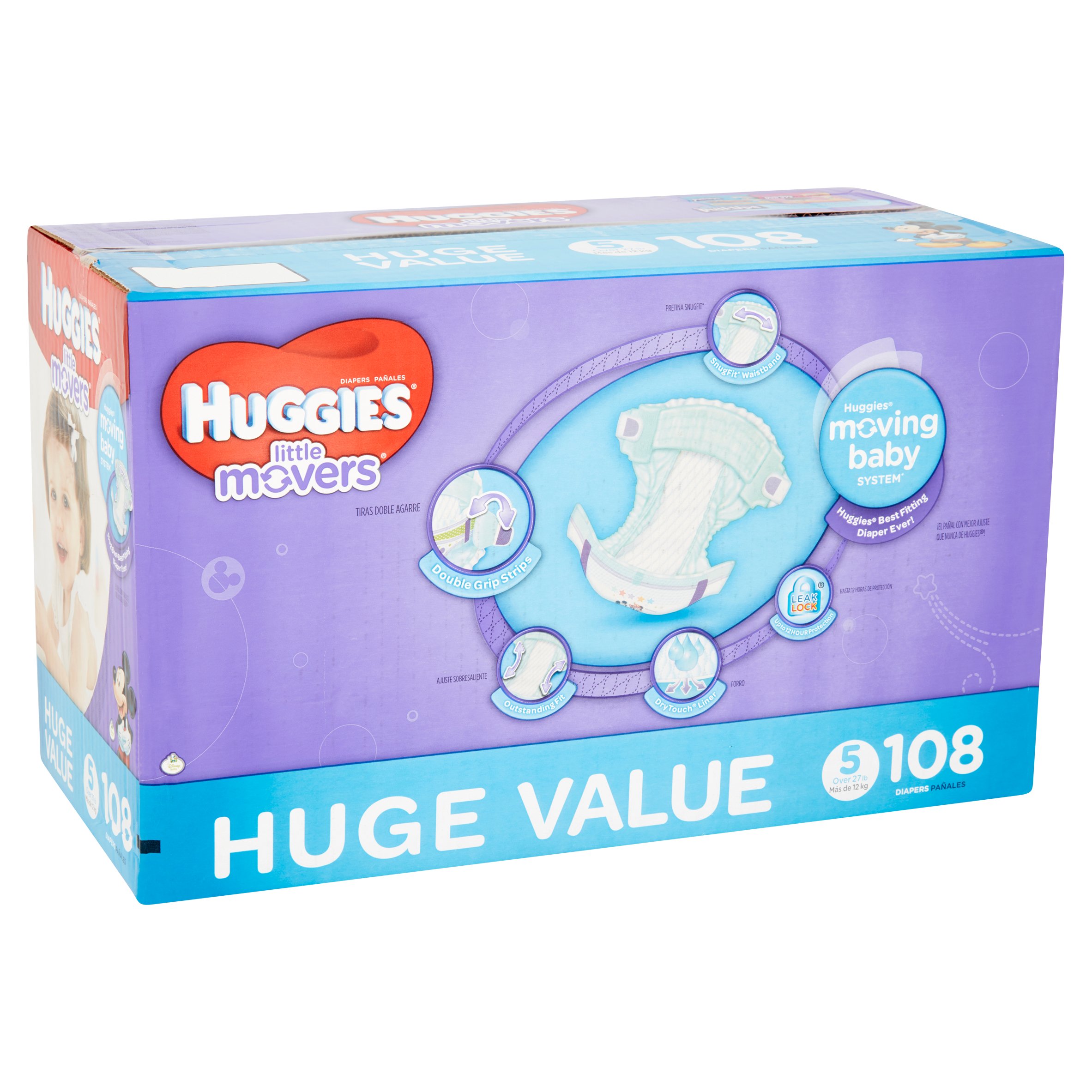 HUGGIES Little Movers Diapers, Size 5, 108 Diapers