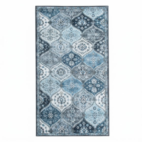 Vintage Floral Area Rug. Non-Slip Low Pile Machine Washable Boho Rug for Living Room Bedroom Dining Room
