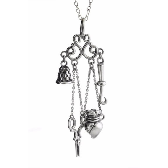 Sterling Silver Chatelaine Charm Necklace, 18" Chain