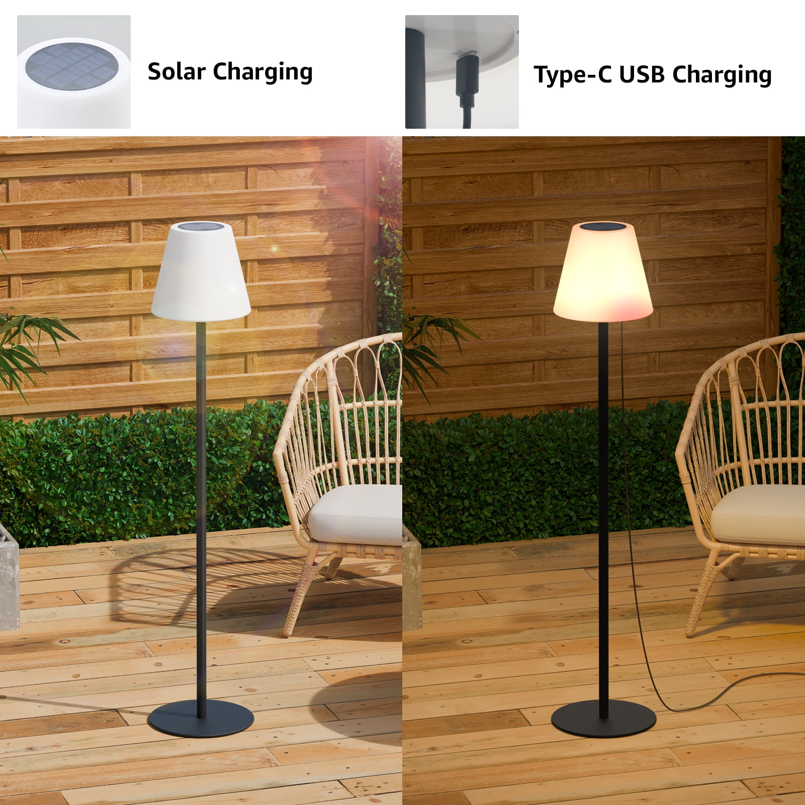 Postlucky 56" Solar LED Floor Lamp Dimmable with Remote Control, RGB Color, USB Charging, Cone Shade