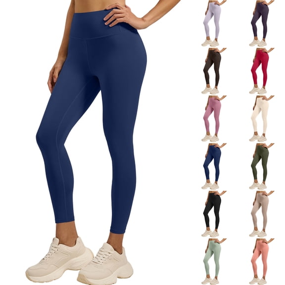 Smsaxvxz Yoga Pants for Women Casual Solid High Waisted Ankle Stretchy with Pockets Athletic Running Trousers Blue L