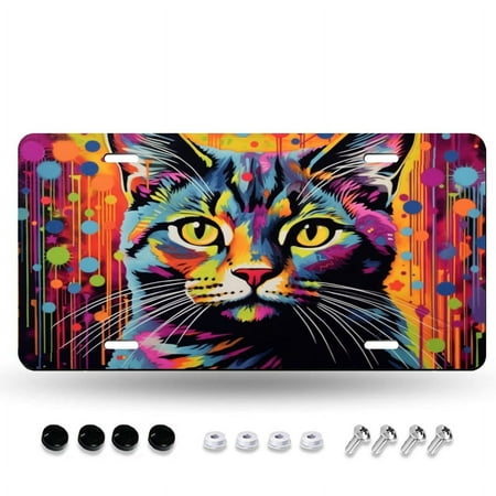 Rust-Proof Stainless Steel License Plate Frame – Stylish & Durable Decorative Car Tag-Colorful_pop_art_painting_of_American_Shorthair_cat