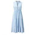 thumbnail image 2 of Dress For Womens Summer Sleeveless Collar Striped V Neck Flowy Casual Midi Dress, 2 of 7