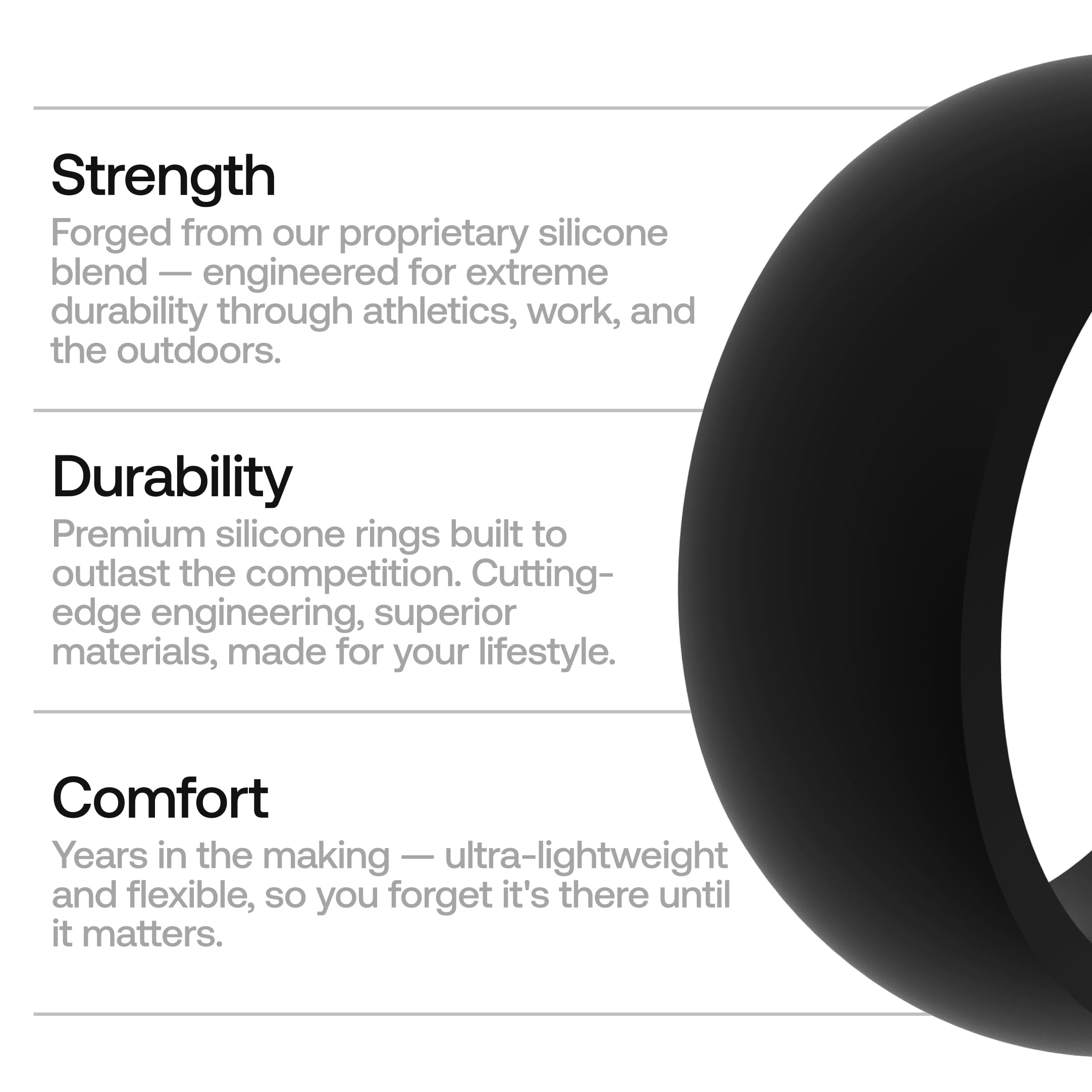 QALO Men's Classic Ultra-Durable Silicone Ring, Black, Size 10, 2 Pack