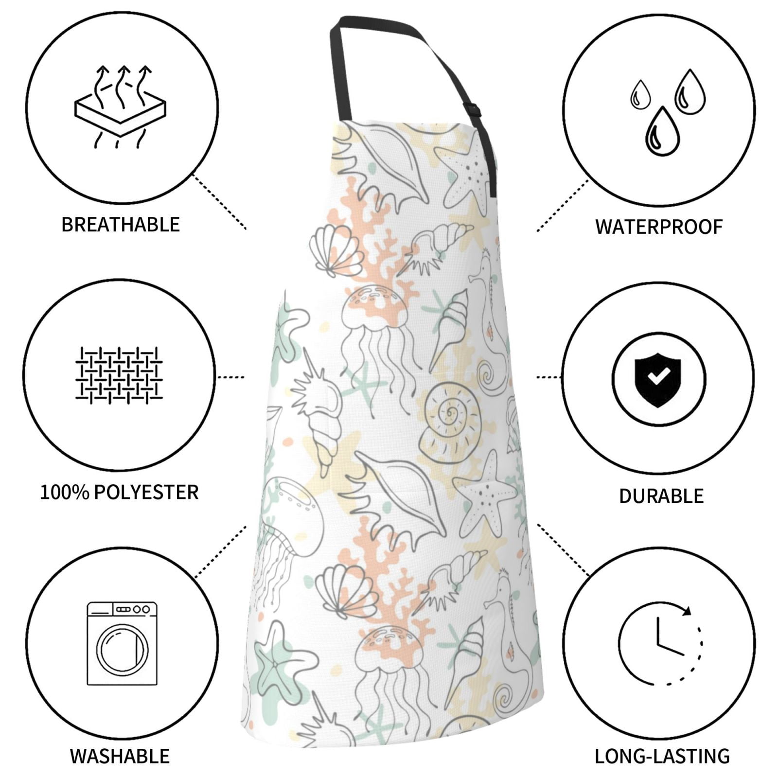 Kdxio Sea Animals Apron with Pockets Adjustable Kitchen Aprons for Men Women Waterproof Aprons for Cooking,Drawing,Crafting, Baking Household Cleaning