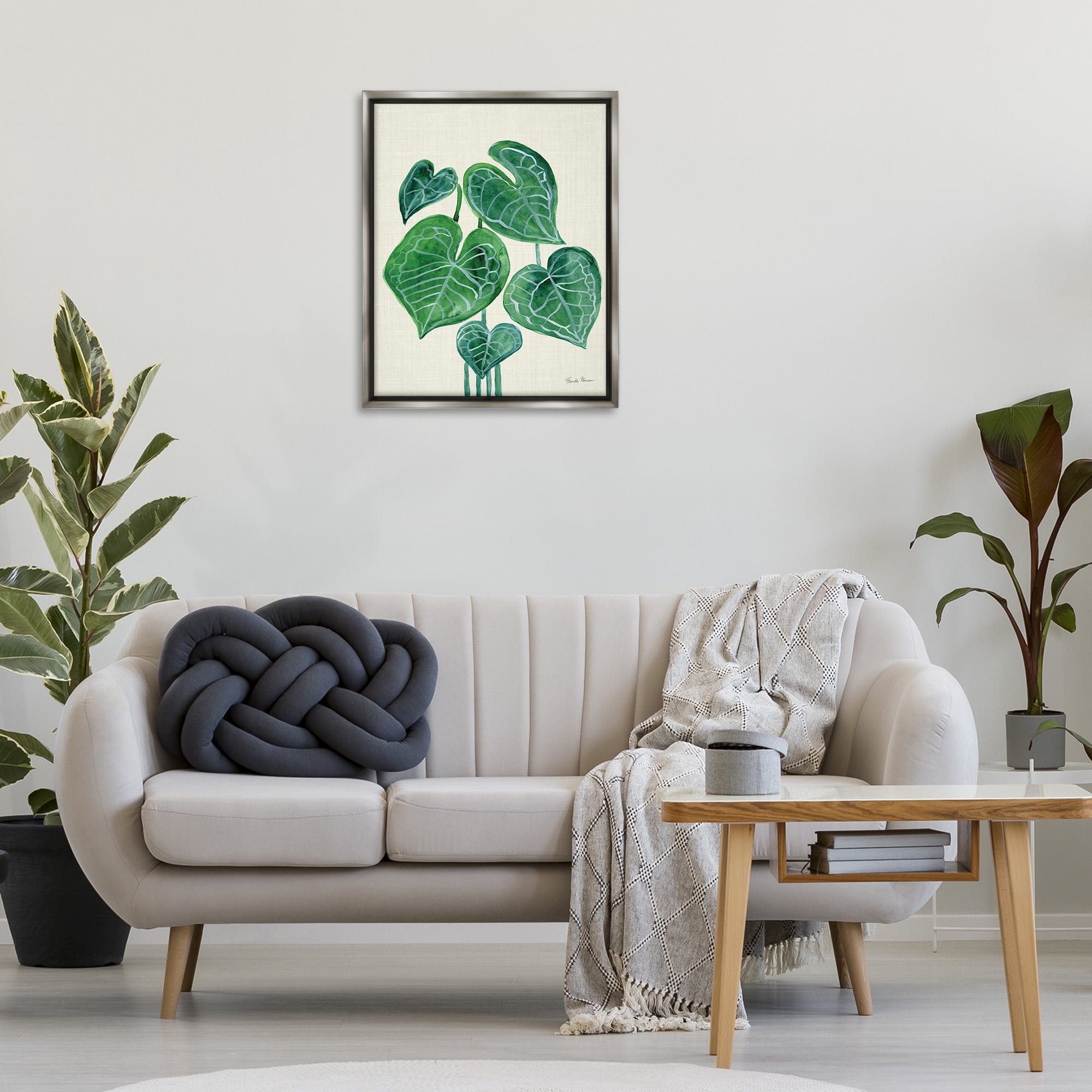 Stupell Industries Tropical Leaf Bundle Botanical & Floral Painting Gray Floater Framed Art Print Wall Art, 25 x 31