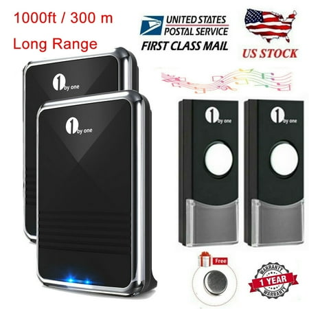 1byone 1000ft Long Range Wireless Doorbell with 36 Chimes Waterproof Remote Control Ring 2 Battery Receiver + 2Push Button Kit...
