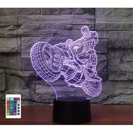 

YSTIAN 3D Creative Motorcycle Remote Control 16 Color Night Lights Illusion LED Table Bedside Lamp Children Bedroom Desk Decor Birthday Gifts Toy for Kids