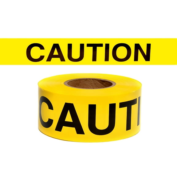 [NO ADHESIVE] Presco Economy Printed Barricade Tape [2 mil thick]: 3 in. x 1000 ft. (Yellow with Black "CAUTION" printing)