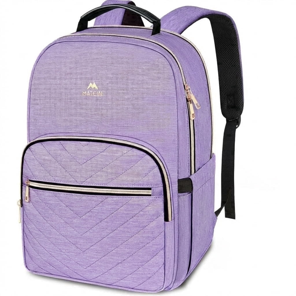 Matein Fashion Laptop Backpack for Women, 15.6inch Waterproof Work School Bag with Anti-theft Pocket and Luggage Strap, Purple