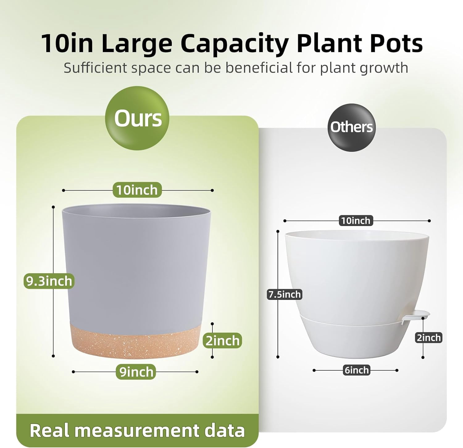 QCQHDU Plant Pots Set of 2 Pack 10 inch,Planters for Indoor Plants with Drainage Holes and Removable Base,Saucer Modern Decorative for Outdoor Garden Planters(Light Grey 10in)
