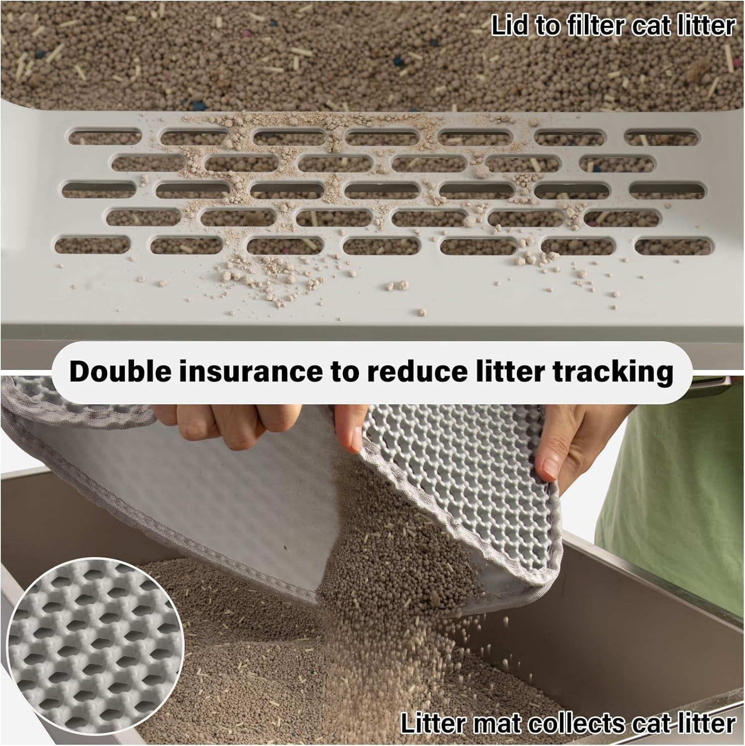 Extra Large Stainless Steel Litter Box with Lid, High Sided Design Includes Mat and Scooper, Easy Clean Non-Stick Odor Control