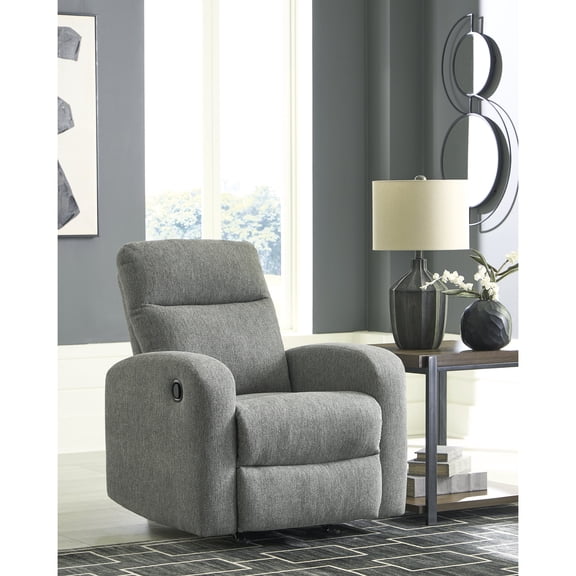 Signature Design by Ashley Carrigan Lane Rocker Recliner, Pull Tab Reclining Chair, Sterling Gray