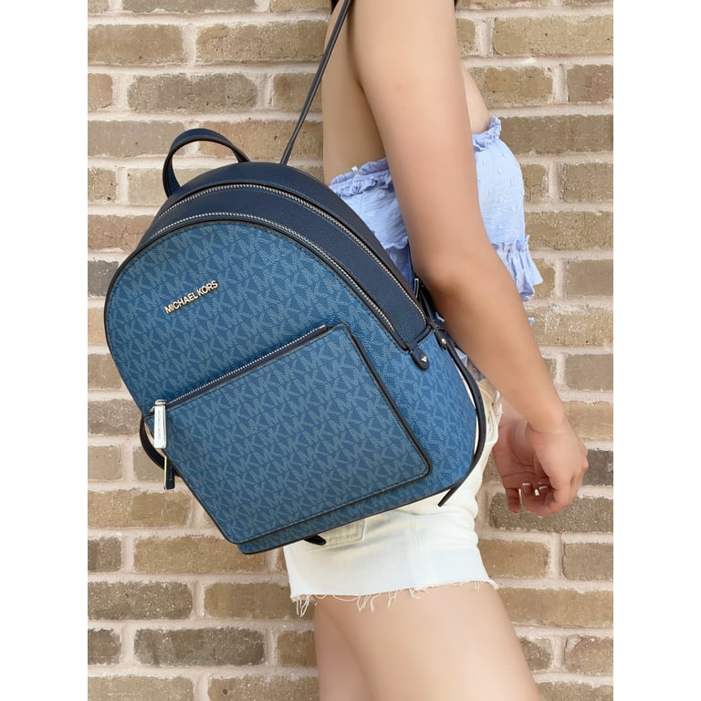Michael Kors Adina Medium Backpack Dark Blue Mk Leather Pvc Logo - Walmart.com