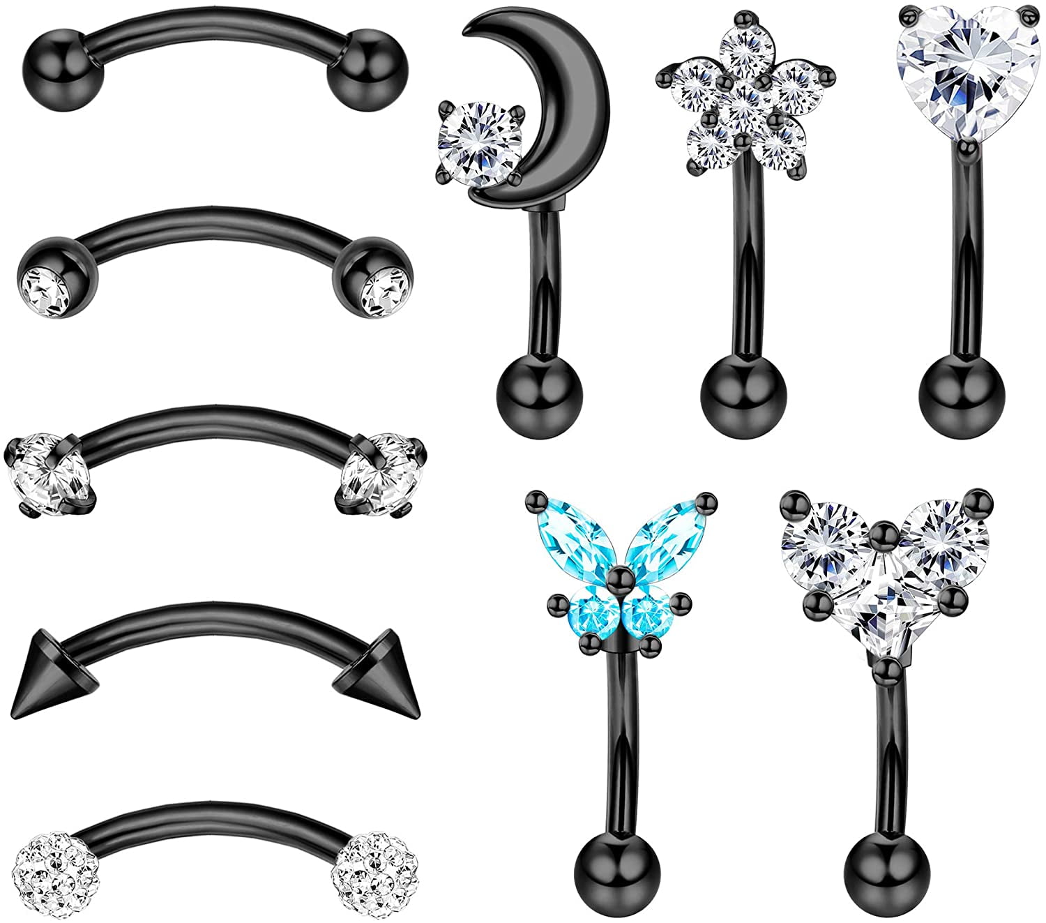 Briana Williams 4Pcs 16G Rook Earrings Surgical Steel Moon Shaped Closure Ring Segment Clicker Ring with Zircon Curved Bar Barbell Daith Conch Cartilage Earrings Eyebrow Rings Piercing Jewelry 