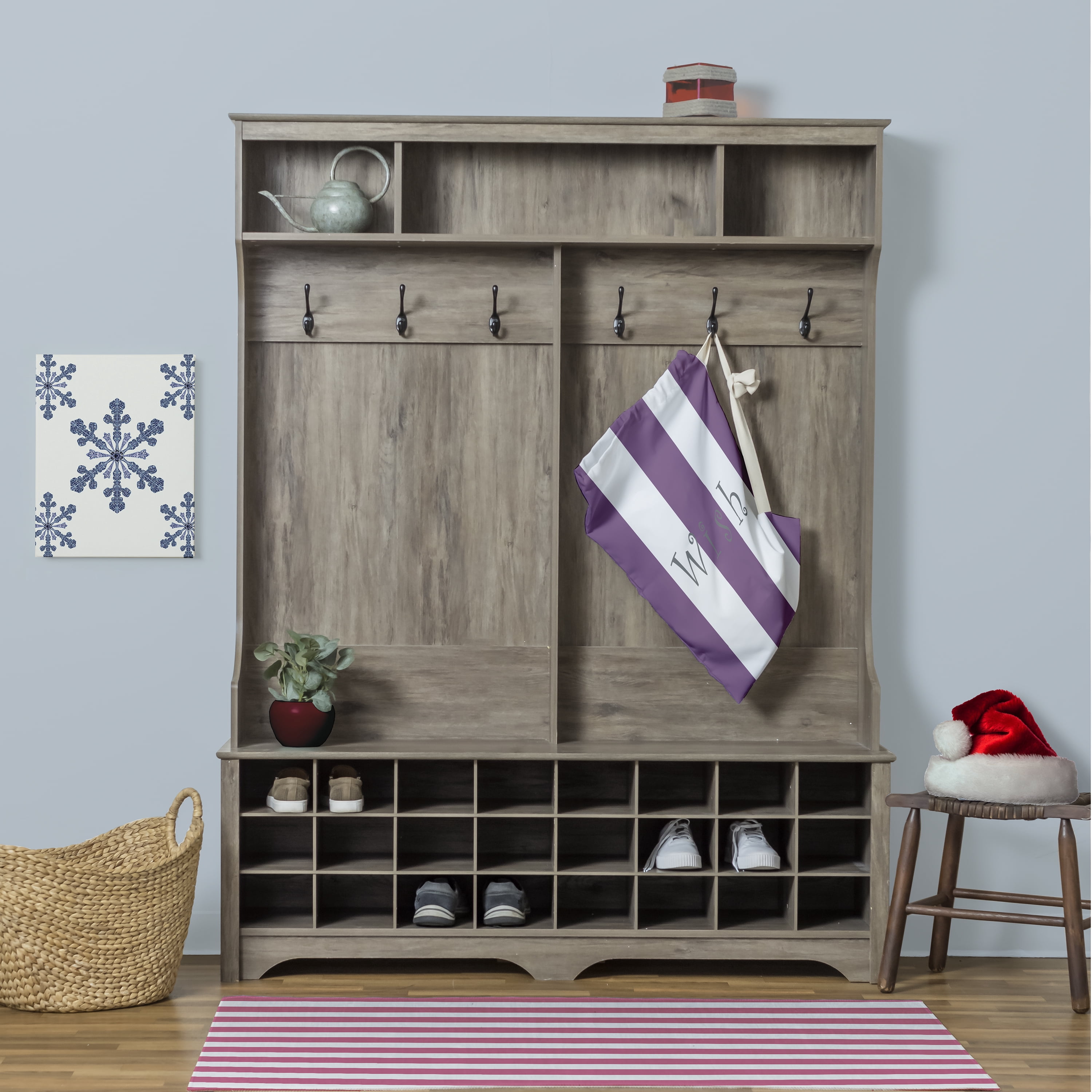 Simply Daisy Noel on a Stripe 28 x 36 inch Purple Laundry Bag