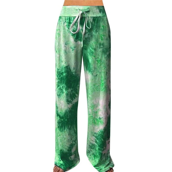 QLEICOM Womens Slacks Women's Wrinkle Free Relaxed Fit Straight Leg Pants Fashion Print Lightweight And Breathab Loose Trouser Wide Leg Pants Wide Leg Pants Relaxed Fit Trousers Green S