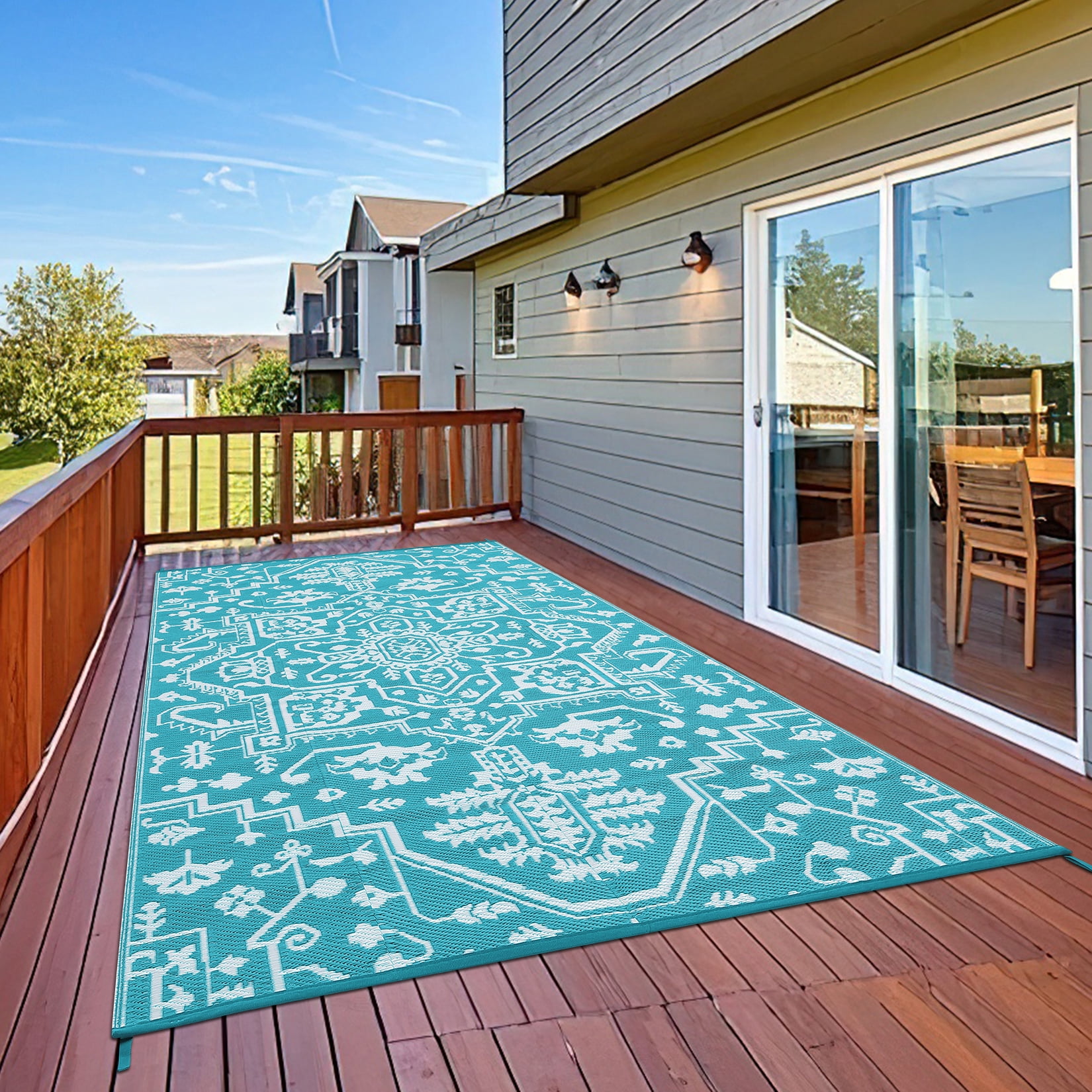 FairOnly 9'x18'Large Vintage Reversible Outdoor Area Rug Stain Resistant Rugs for Camping