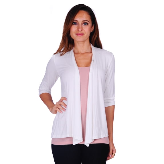 Simply Ravishing Women's Basic 3/4 Sleeve Hip Length Open Drape Cardigan, 5X, Ivory
