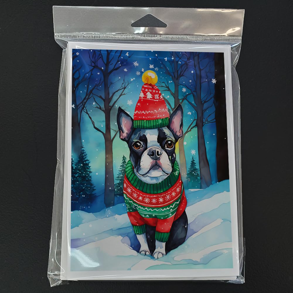 Boston Terrier Christmas Greeting Cards Pack of 8 7 in x 5 in