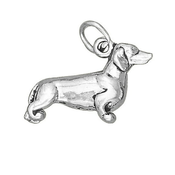 Sterling Silver 16" .8mm Box Chain 3D Dachshund Dog Breed Pendant Necklace
