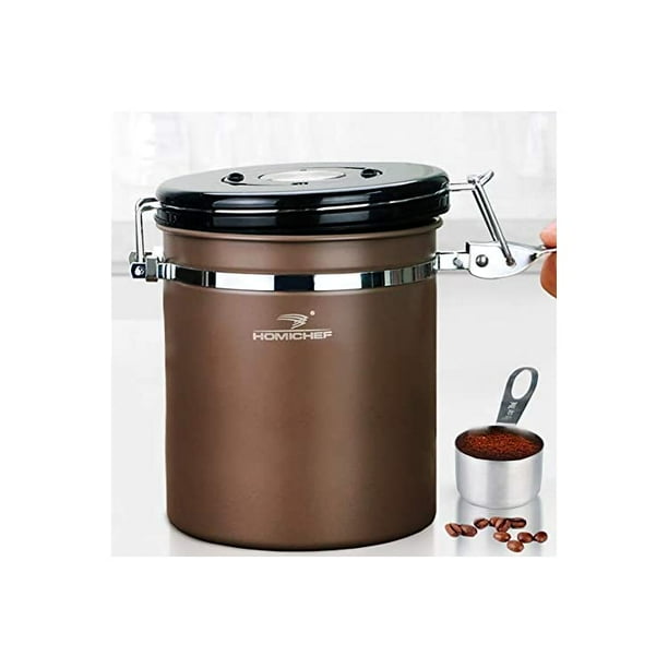 22 oz Stainless Steel Coffee Ground Storage Container Airtight With Scoop And 1Way CO2 Valve