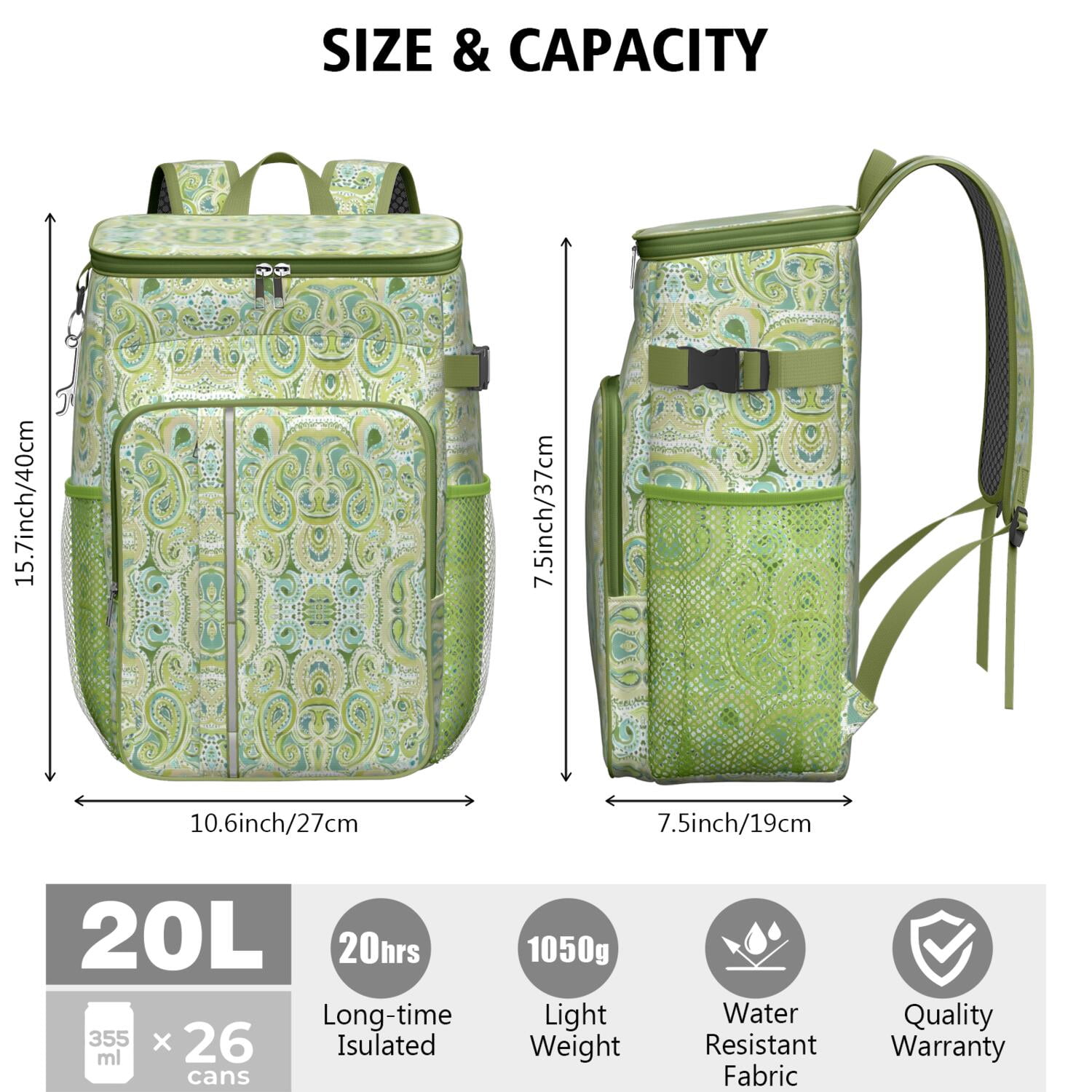 Travel Cooler Bag - Boho Bohemia Flower Camping Beer Cooler Backpack with Bottle Opener- Waterproof Insulated Picnic Backpacks - Cooler Bag for Beach