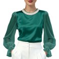 thumbnail image 2 of IUYRTFE Women's Long Sleeve Crew Neck Top Sheer Sleeve Ruffle Cuff Casual Pullover Blouse, 2 of 6