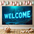 thumbnail image 6 of Neon Style Welcome Banner with Floral Elements and World Map Design Party Decorations Backdrop Photography Props for Gatherings Events and Celebrations, 6 of 7