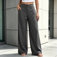 thumbnail image 2 of YUGYXL Women's High Waisted Wide Leg Dressy Pants Business Work Trousers, Flat Front Waist, Side Pockets Gray Pants, 2 of 6