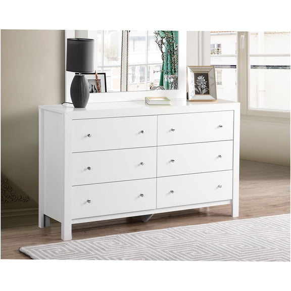 JERFIT White 9-Drawer Dresser with Mirror, Transitional Storage Chest, Particle Board Bedroom Furniture, 58"W x 34"H x 17"D
