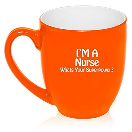 

16 oz Large Bistro Mug Ceramic Coffee Tea Glass Cup Nurse Super Power (Orange)