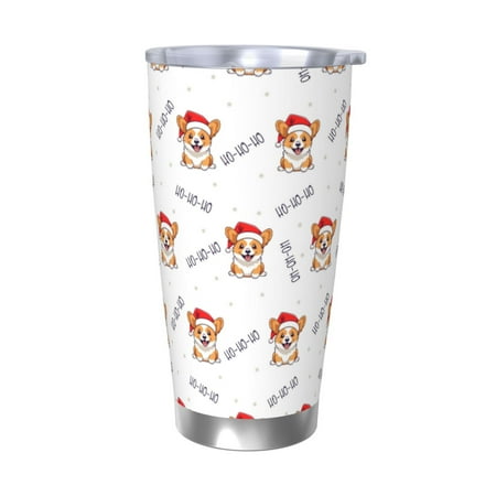 

KLL Corgi With Santa Claus Hat Print 40oz Stainless Steel Insulated Car Cup with Spillproof Lid - Keep Your Drink Hot or Cold on the Go-Without Straw