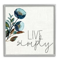 Stupell Industries Live Simply Calligraphy Phrase Blue Flower Botanicals Framed Wall Art, 24 x 24, Design by Kim Allen