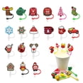 thumbnail image 2 of Cubierta de paja navideña, puntas de silicona, tapa antipolvo para beber, tapón de paja Yeti de muñeco de nieve de Papá Noel, decoración de paja reutilizable para fiesta de Navidad, 2 of 4