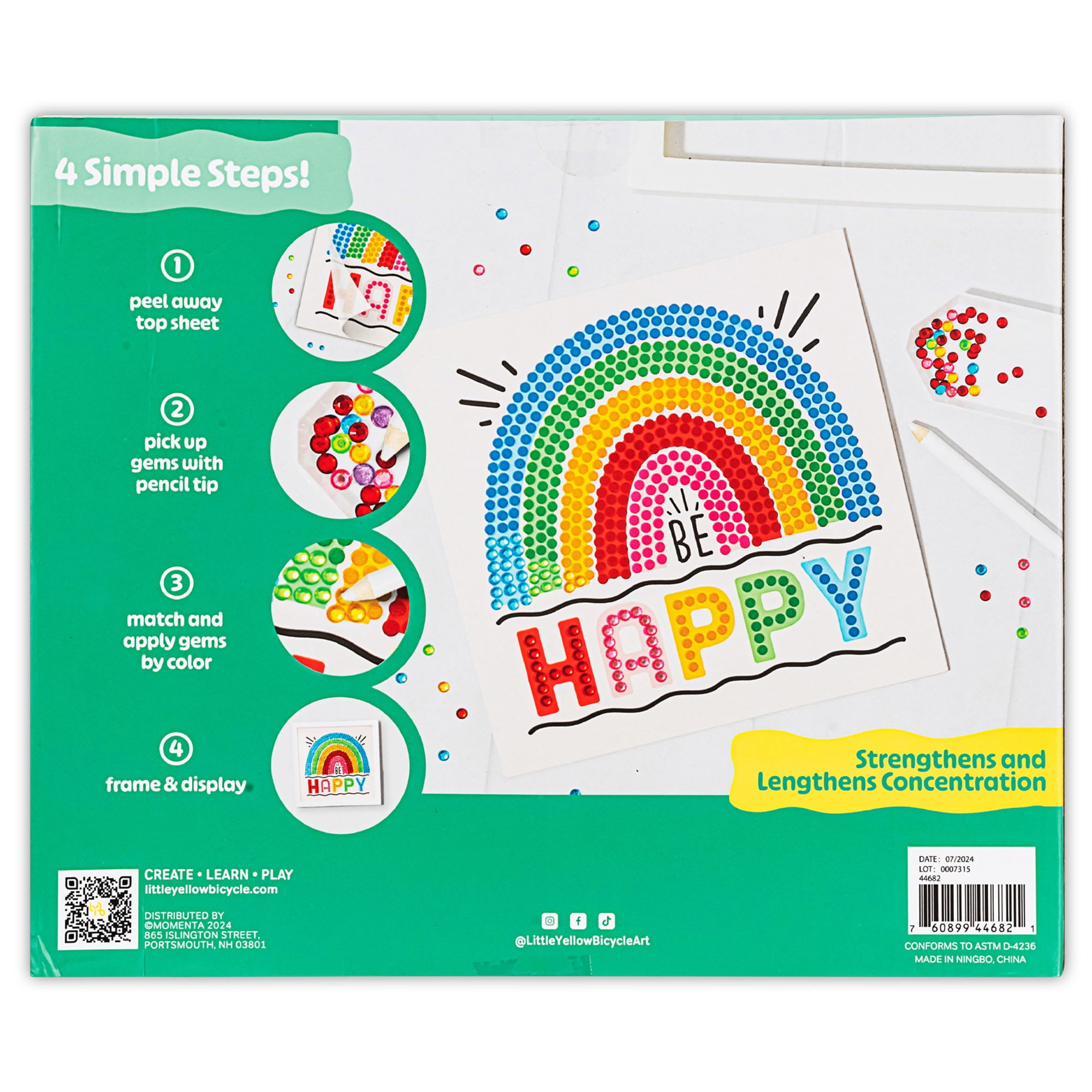 Little Yellow Bicycle: Rainbow & Blooms Gem Art Kit - 1100+ pc Set, DIY Craft Project, Create Art That Sparkles, No-Mess Peel & Stick, Kids Ages 6+