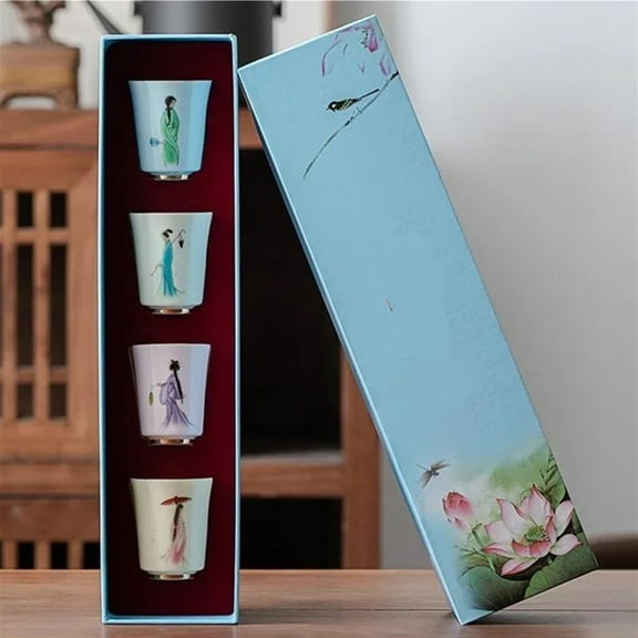 Four Beauties Kung Fu Tea Set Ceramic Tea Cup Set Master Cup Household Chinese Tea Set Women's Tea Cups Vintage Tea Cup Tea Bowl