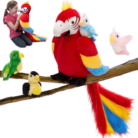 MorisMos 18in Parrot Stuffed Animals with Babies, Parrots Family Plush Toy