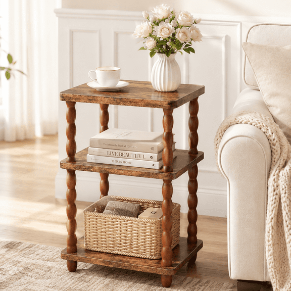 MEHOOM 3-Tier Side Table, Nightstand with Storage, Vintage Accent Table Small End Table for Living Room and Bedroom