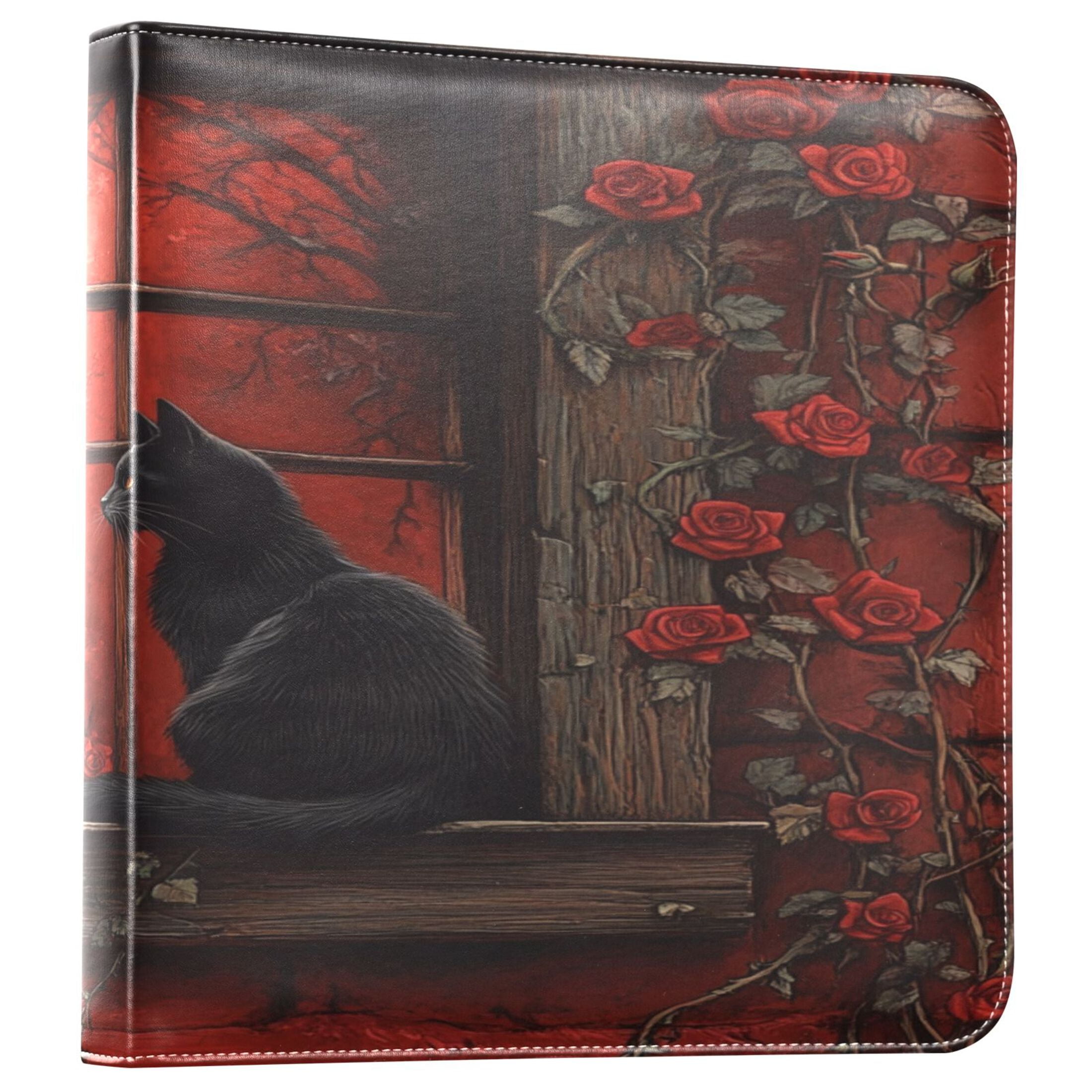 BZSMCE Photo Album Book Scrapbooking Black Cat with Rose Printed Picture Album