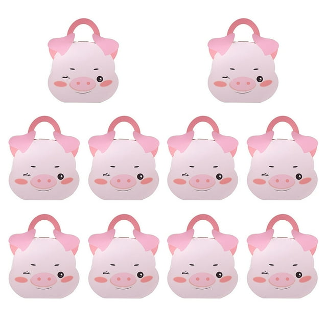 CIMAXIC Birthday 10Pcs Paper Candy Boxes Cartoon Pig Design Gift Cases Birthday Party Treat Boxes,7.48"X6.3"X3.15"