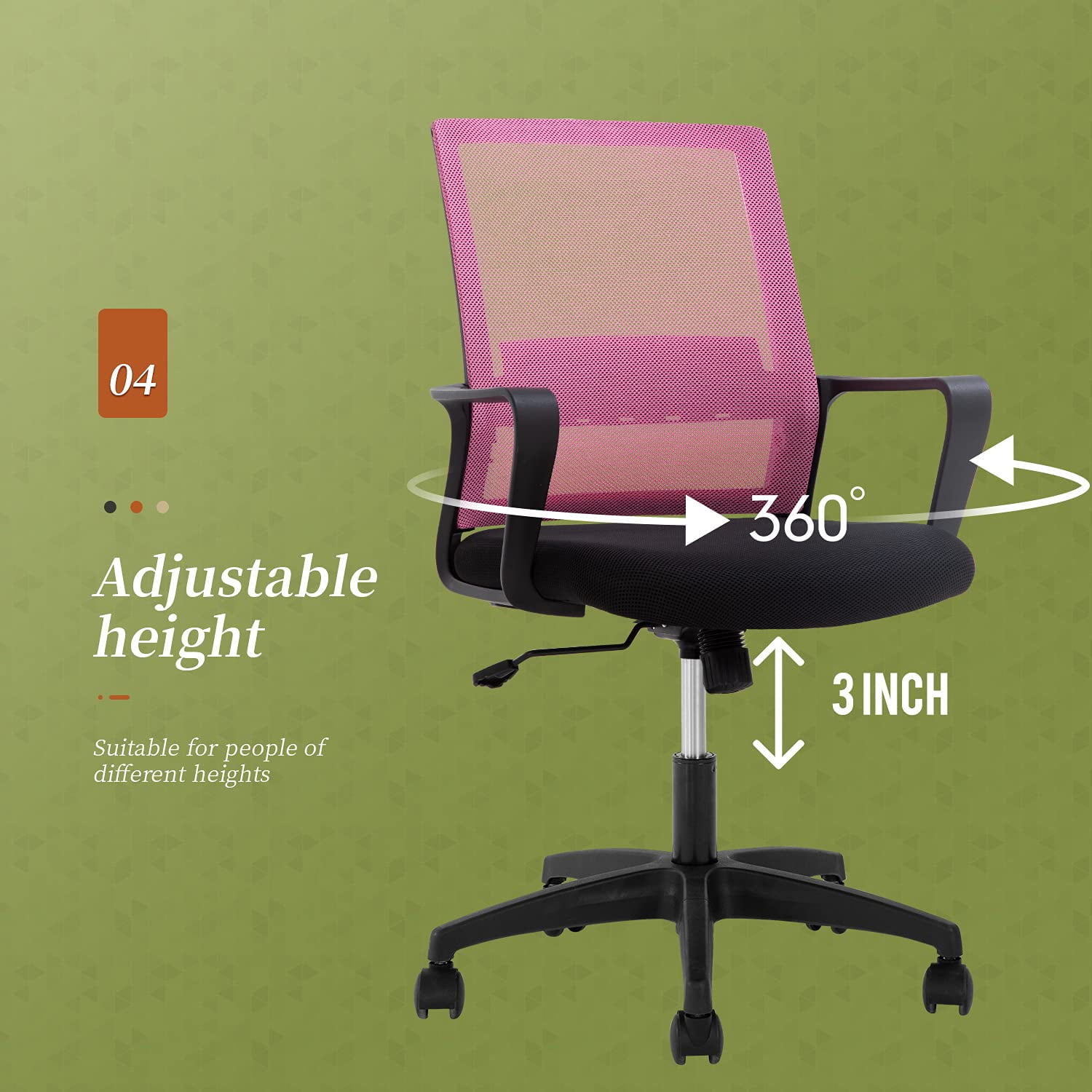 BestOffice Ergonomic Office Chair, Lumbar Support, Adjustable Height with Armrests for Adults(Pink)