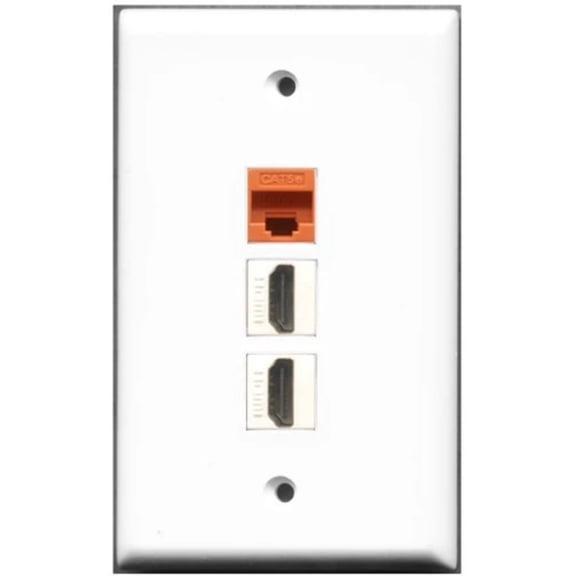 RiteAV - 2 Port HDMI 1 Cat5e Ethernet Orange Wall Plate