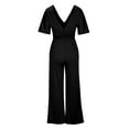 thumbnail image 5 of Women Summer European And American Short Sleeve Solid Pocket Casual Jumpsuit, 5 of 6
