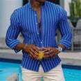 thumbnail image 2 of HOOMEUMY Mens Button-Up Shirts Deals Striped Design Stand Collar Tops Slim Fit Blouse Casual Basic Long Sleeve Shirts Fashion 2024 Trendy Blue XXXL, 2 of 6